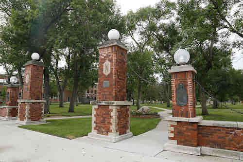 Photo of pillars at campus entrance