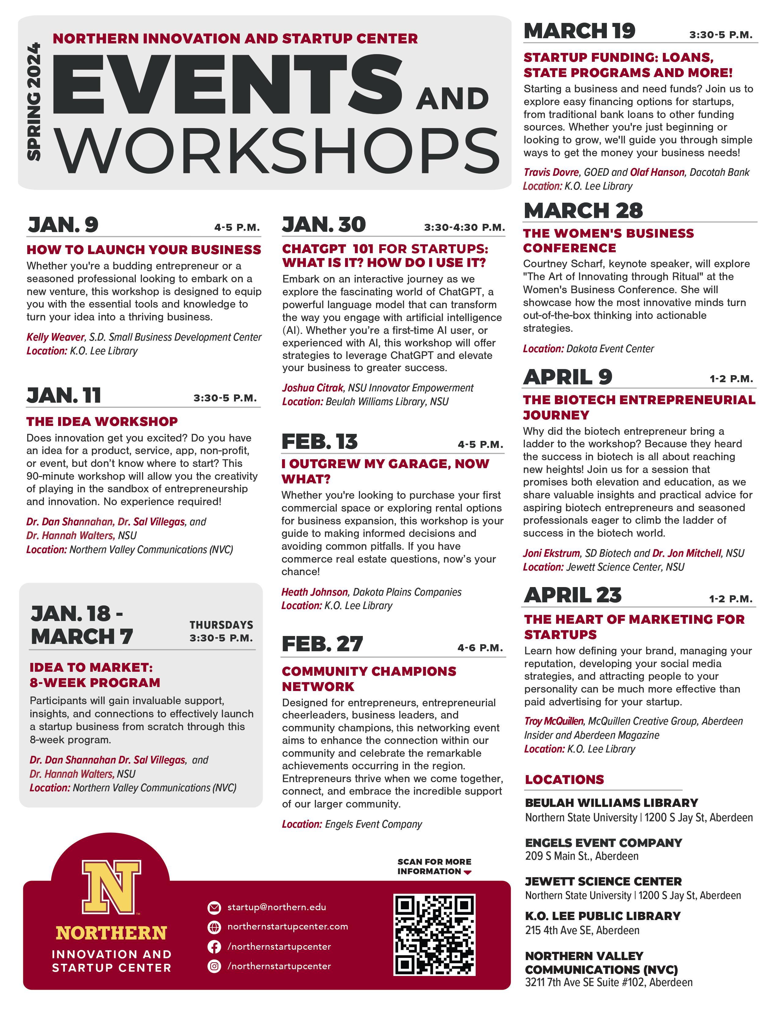 A list of events being held by the Innovation Center