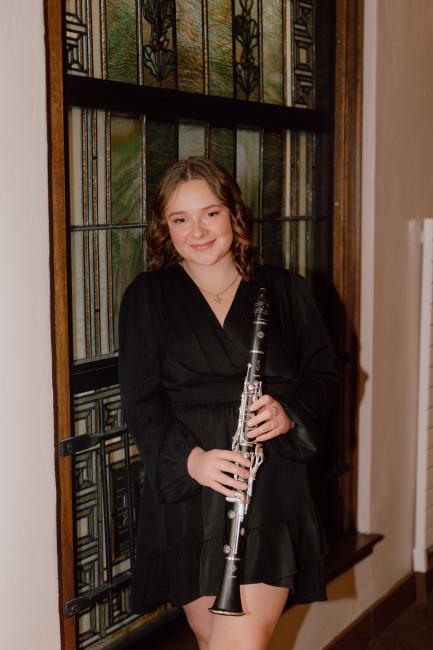 Therese Haberman poses with her clarinet