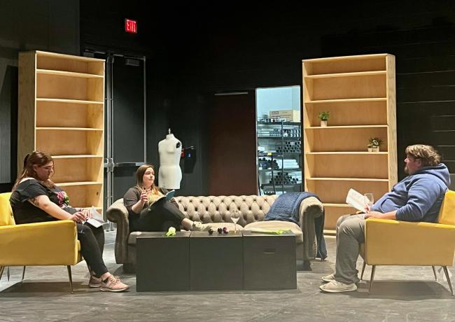 Students rehearse for the play "Meteor Shower"